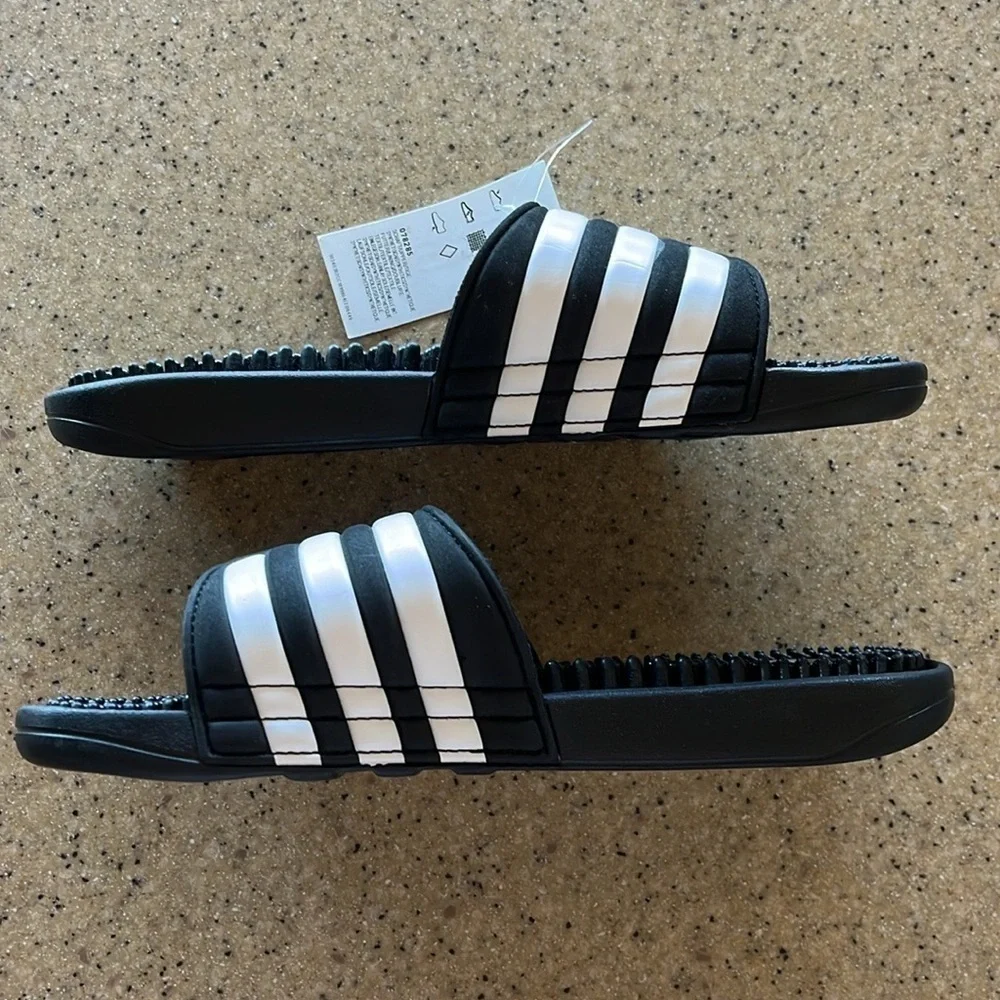 Brand New Adidas 3-Stripe Black & White Adjustable Strap Sport Slides Sandals